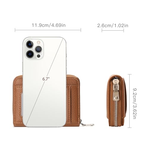 Image of GOIACII Womens Credit Card Holder Wallet Zip RFID Blocking Card Case Wallets Compact Size with ID Window Brown