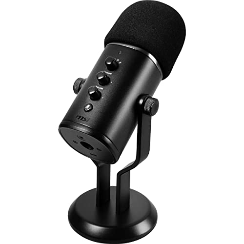 MSI Immerse GV60 Streaming Mikrofon (96 kHz Sample Rate, 24-bit Bit Rate, 20-20.000 Hz, USB-C zu USB-A Kabel 3m, 270 x 110 x 110 mm, schwarz, 1.100 Gramm)