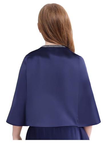 CHICTRY Girls Satin Long Sleeve Bolero Shrug Cape with Faux Diamond Flower Rhinestone Decor for Wedding Party2
