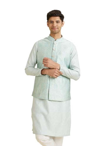 Veste Nehru brocart Manyavar raffinée paillettes pour mariage élégant