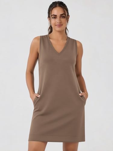 Image of ODODOS Modal Soft V-Neck Tank Dress for Women Sleeveless Sundress Casual Relaxed Summer Dress with Pocket