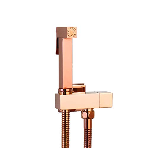 Handheld Bidet Sprayer for Toilet, Rose Gold Toilet Bidet Sprayer Kit Brass Wall Mounted Bathroom Cloth Diaper Sprayer Set with Single Cold Water for Pet Bathing,1.5M Hos-1M Hose