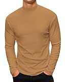 Mens Casual Mock Turtleneck Long Sleeve Basic Lightweight Slim Fit Pullover Tops Ribbed Thermal Undershirts Brown