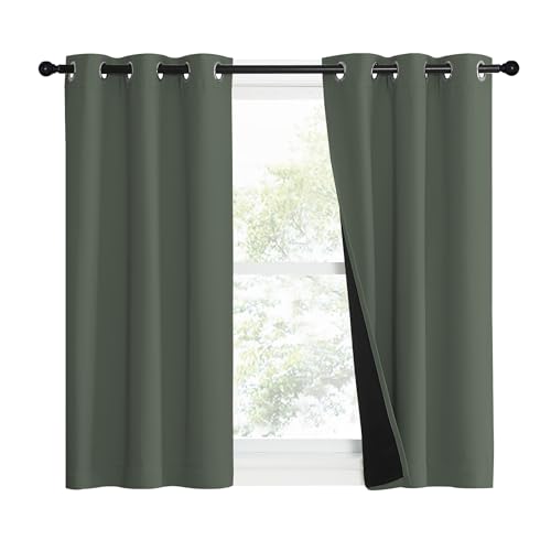 Image of NICETOWN 100% Blackout Curtains 40 inch Long, Pair of Energy Smart & Noise Blocking Out Drapes for Baby Room Window, Thermal Insulated Guest Room Lined Window Dressing(Dark Mallard, 37 inch Wide)