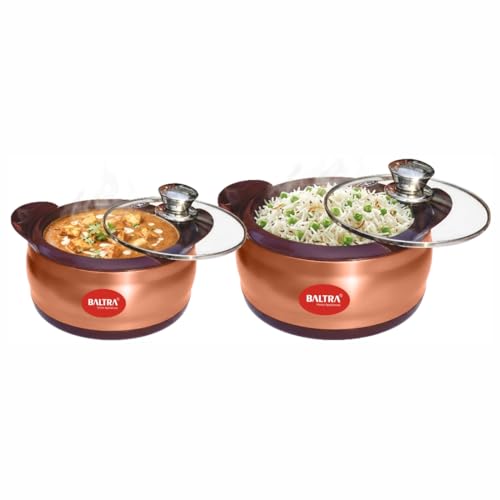 Image of BALTRA Crown Stainless Steel Serving Casserole Set 100% Food Grade with Glass Lid | PUF Insulated Chapati Casserole for Daily Use & Gifting | Hot Box /Roti Box (Crown Set of 2 (1000+1500ml)