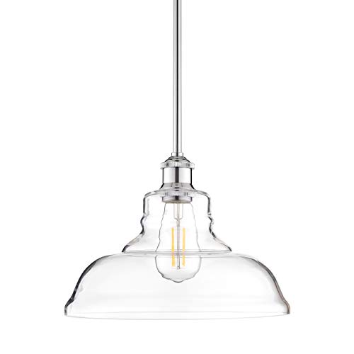 Linea di Liara Lucera Modern Farmhouse Pendant Light Fixture Ceiling Hanging Large Glass Pendant Lighting for Kitchen Island Polished Chrome Pendant Light Over Sink Light Fixtures, UL Listed