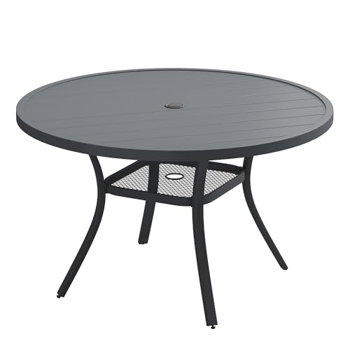 Image of VICLLAX 47.2 inch Round Patio Table, Outdoor Dining Table for 6 with Umbrella Hole for Garden Lawn Deck Backyard, Dark Grey