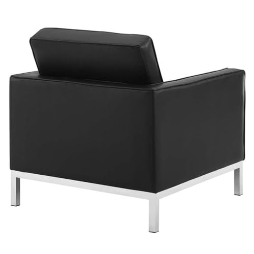 Butaca moderna cuero sintético negro con patas plateadas miniatura 4