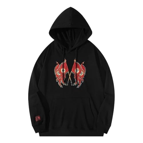 Sweats à capuche pour hommes WOLONG noir en coton ample broderie vintage