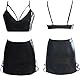 HOTSO Frau Sexy Strapsen Dessous Set, Latex Negligee Hot Leder Outfit PU Lackleder Korsettkleid Top und Rock Set Tiefes V Leotard Überkreuzte Schultergurte für Damen Paare Outfit (Schwarz 2, L)