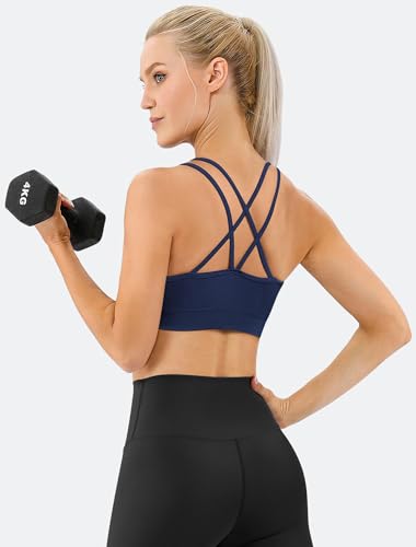 Women's Cross Back Sports Bra Padded Strappy Medium Support Yoga Bra for Workout Fitness 3 Pack2