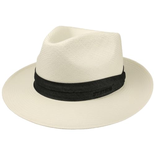 Stetson Sombrero Panamá Bleach Jenkins Hombre - Made in Italy de Sol Verano con Banda Grosgrain Primavera/Verano - 62 cm Blanco Crema
