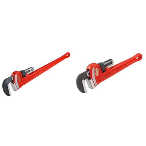 Image of RIDGID 36 inch and 12 inch Heavy Duty Straight Pipe Wrenches Plumbing Tool Set with Hook Jaws and Self Cleaning Threads, Red