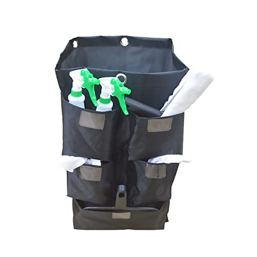 Image of Replacement Janitorial Cart Bag, High Capacity Waterproof Thickened Housekeeping Commercial Janitorial Cleaning Cart Bag with 6 Brass Grommets - 25 Gallon (Black with 5 Pockets)