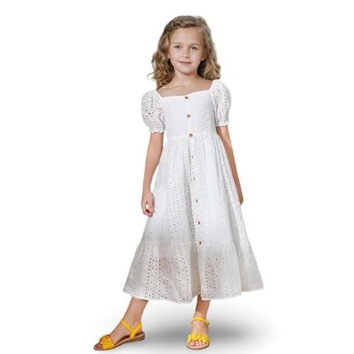 Niren Enterprise Girl's Fit And Flare Knee Length Eyelet Cotton S...