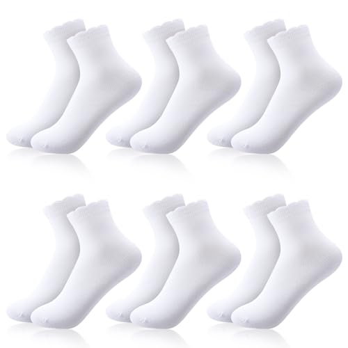 [girldate] スクールソックス 学生用 6足セット クルーソックス 23-25cm フリル 無地 綿 柔らかい 通気性 cosplayや制服用 通勤通学 四季適用のサムネイル