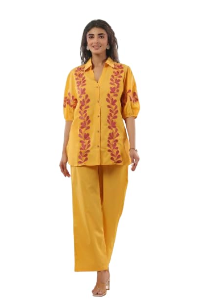 Women's Yellow Printed Cotton Co-ord Set-image-22