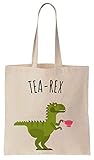 Environment-friendly Tea-Rex T-Rec Holding A Cup Of Tea Cotton Canvas Tote Bag