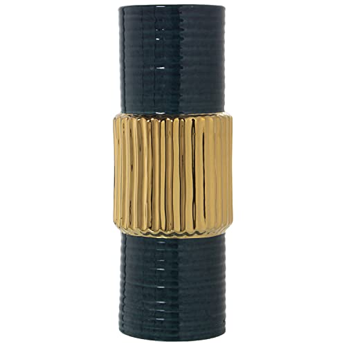 Vase céramique vert foncé et or idéal pour décorer une table - 2