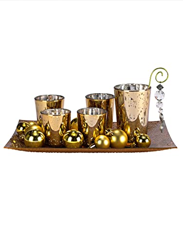 18-TLG. Glas-Kerzenhalter-Set, Gold
