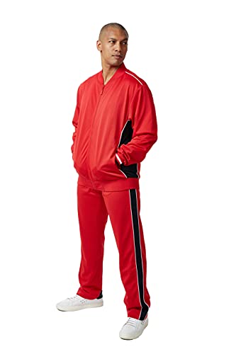 Stacy Adams Men’s 2Pc Mesh Sport-Casual Zip Tracksuit (As1, Alpha, X_L, Regular, Regular, Red/Black/White) #TOP1