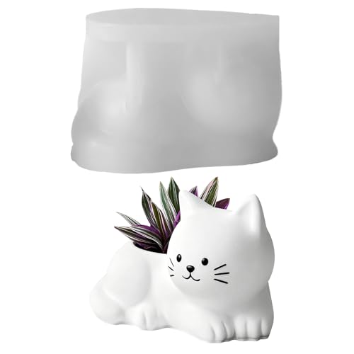 Moldes de hormigón, decoración de fundición de animales 3D, molde de silicona para jarrón de flores de gato, para fiestas, manualidades, familiares y amigos
