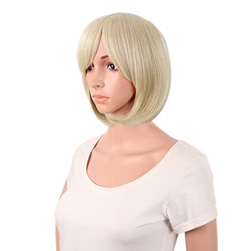 Image of MapofBeauty 12 Inch Women Short Straight Cosplay Party BOB Wig, Blonde | 30 cm Wig, Side Bangs