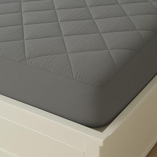Image of Kitten Bite100% Waterproof Quilted Mattress Protector King Size, Elastic Fitted Soft 100% Cotton Quilted Bed Cover Protects from Dust & Mites (72x78 inches, Grey)