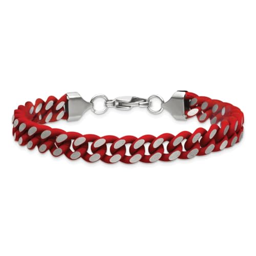 Stainless Steel Polished with Red Enamel and Rubber Coating 9mm Curb Chain Bracelet 8.5