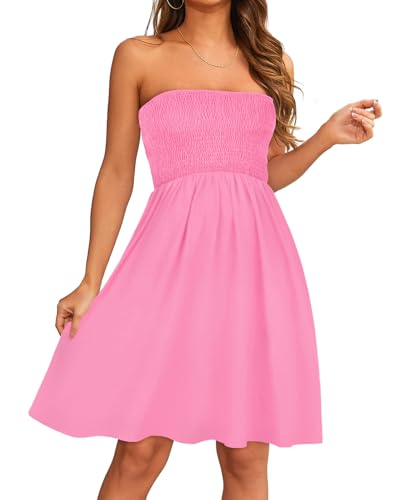 Image of elescat Summer Dresses for Women 2026 Strapless Casual Beach Cover Ups Tube Top Sundress