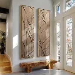 Toile verticale dorée pour habiller un mur vide de couloir étroit