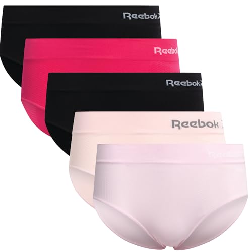 Reebok Hipster Panties for Women - 5 Pack Stretch Performance Seamless Underwear with Relaxed...