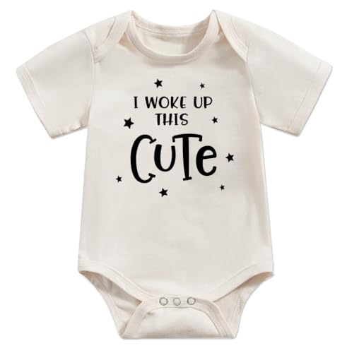 Baby Reveal Bodysuits Infant Onesie Newborn Jumpsuit Funny Letter Print I Woke Up this Cute Baby Shower Boho Clothes Crewneck Rompers Pregnancy Announcement 0-3 Months