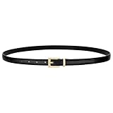 VONMELLI Leather Thin Belt for Women, Black Women's Skinny Belt Ladies Belt for Jeans Dress with Gold Buckle S