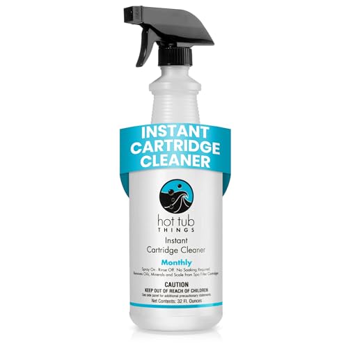 Hot Tub Things Spray-On Cartridge Cleaner, Pool Filter Cleaning Solution, Spa Degreaser, Compatible with Chlorine, Bromine, & Saltwater Sanitizers, Dissolves Oils, Maintain Water Clarity, 32 oz