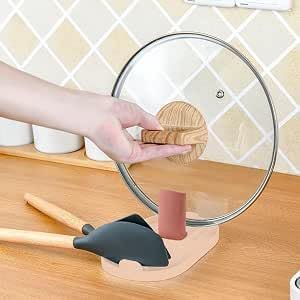 Foldable Pot Lid And Spatula Holder, Multifunctional Kitchen Utensil Rest Tray for Spoons Chopsticks Spatulas Countertop, Kitchen Gadget Rack (Pink)