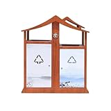 zhuyanbo007 Mülleimer für draußen Mülleimer im Retro-Dachstil, doppelwandig, aus Metall, for den Außenbereich, mit Aussichtsplattform