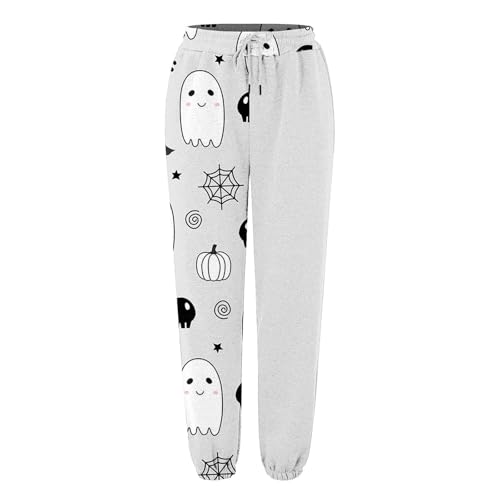 Teen Girls Halloween Sweatpants Ghost Graphic Drawstring Cotton Joggers Long Pants Kids Elastic Waist Straight Pants