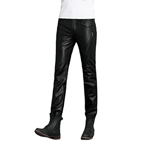 Pantalon de moto en cuir véritable homme noir avec protections routières et coupe ajustée