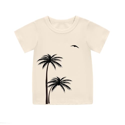 Image of Girls Hawaiian Print Beach T-Shirt Crew Neck Tops Summer Casual Short Sleeve Vacation Tees for Kids Teen 1-14 Years