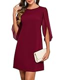 oten Women's Summer Dress Flutter Sleeve Chiffon Dress 2026 Elegant Birthday Party Short Dresses Wine Red Medium