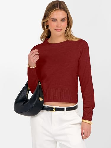 Image of ANRABESS Women's Long Sleeve Sweaters Cropped Crew Neck | Business Casual Tops,Light Weight Comfy Knit,Pullover ShortSweater,Basic Classic,Fall Fashion Winter Layer Clothes