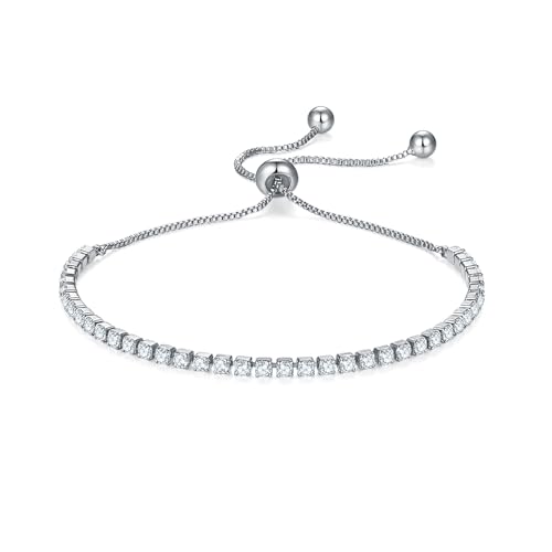 MINDDHA Cubic Zirconia Tennis Bracelet – Elegant Tennis Bracelet for Women, Thin, Dainty, Stackable, Available in 2mm Width, Silver Color, Adjustable Slider 6-9 Inch