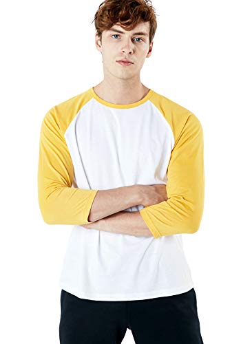 Camiseta masculina TSLA Dynamic Cotton Raglan Baseball manga 3/4 Active, Dyna Cotton 3/4 Sleeve(mts5
