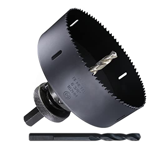 PLG2SUPT 6-3/8 HSS Bi Metal Hole Saw Cutter for Wood Drywall Plastic Aluminum Mild Steel Iron Metal Stainless Steel Heavy Duty Hole Saw Bit with Arbor