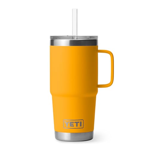 Image of YETI Rambler 25 oz Tumbler with Handle and Straw Lid, Travel Mug Water Tumbler, Vacuum Insulated Cup with Handle, Stainless Steel, Beekeeper