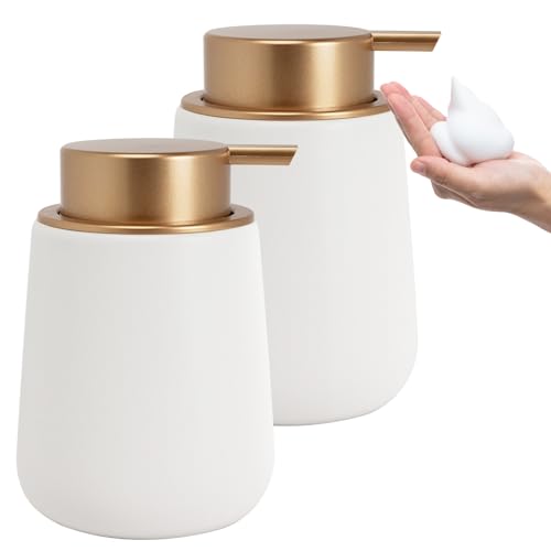 Image of Soap Foaming Dispenser Ceramic with Easy-to-Press Pump Hand Foam Dispenser for Shampoo Bathroom Kitchen 12 oz 2pcs