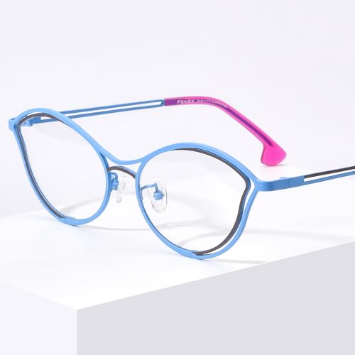 Image of FONEX Colorful Pure Titanium Glasses Frame Women Retro Round Eyeglasses