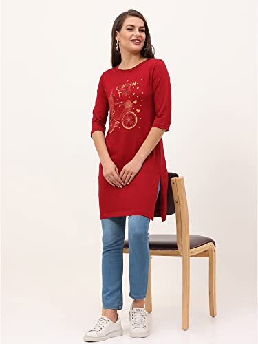 Image of FLEXIMAA Women's Cotton Printed Round Neck 3 /4 Sleeve Color Size Long Top
