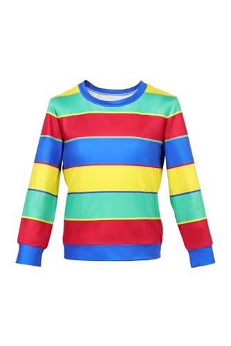 Strange Derek Costume Shirt Casual Long Sleeved Shirts Rainbow Striped Crew Neck Tee Mens